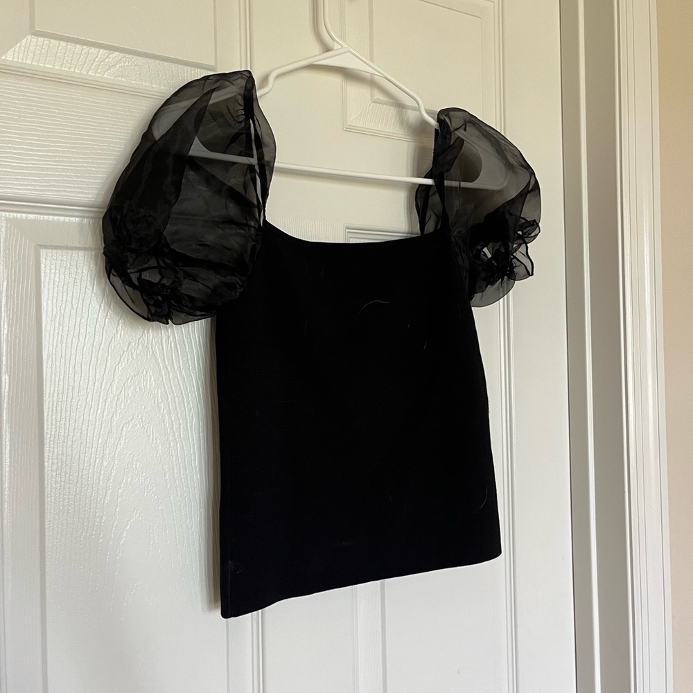House of Harlow 1960 Black Fitted Puff Sleeve Top Size extra Small XS NWT